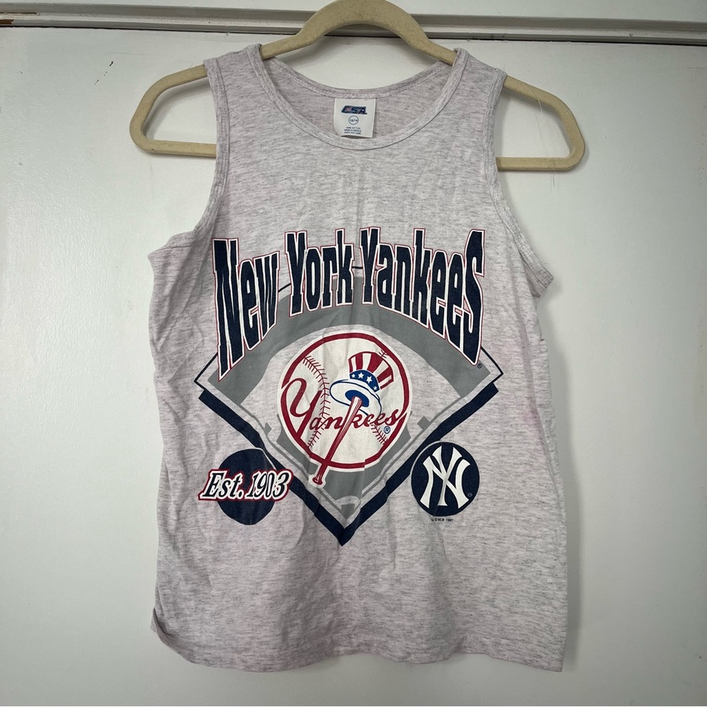 New York Yankees Kids Tank Top Boys size 12/14 MLB 90s gray baseball shirt